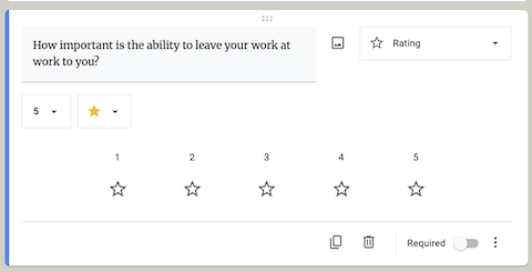 Example of the new rating question type on Google Forms.